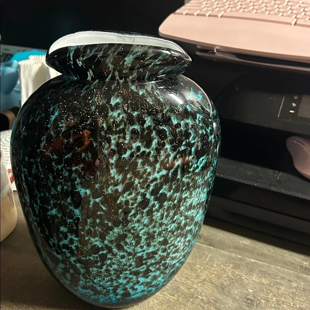 Hand Blown Large Black, Blue with Gold Flecks 10.5